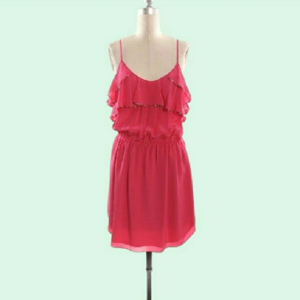 Rebecca Taylor pink sequin silk ruffle dress